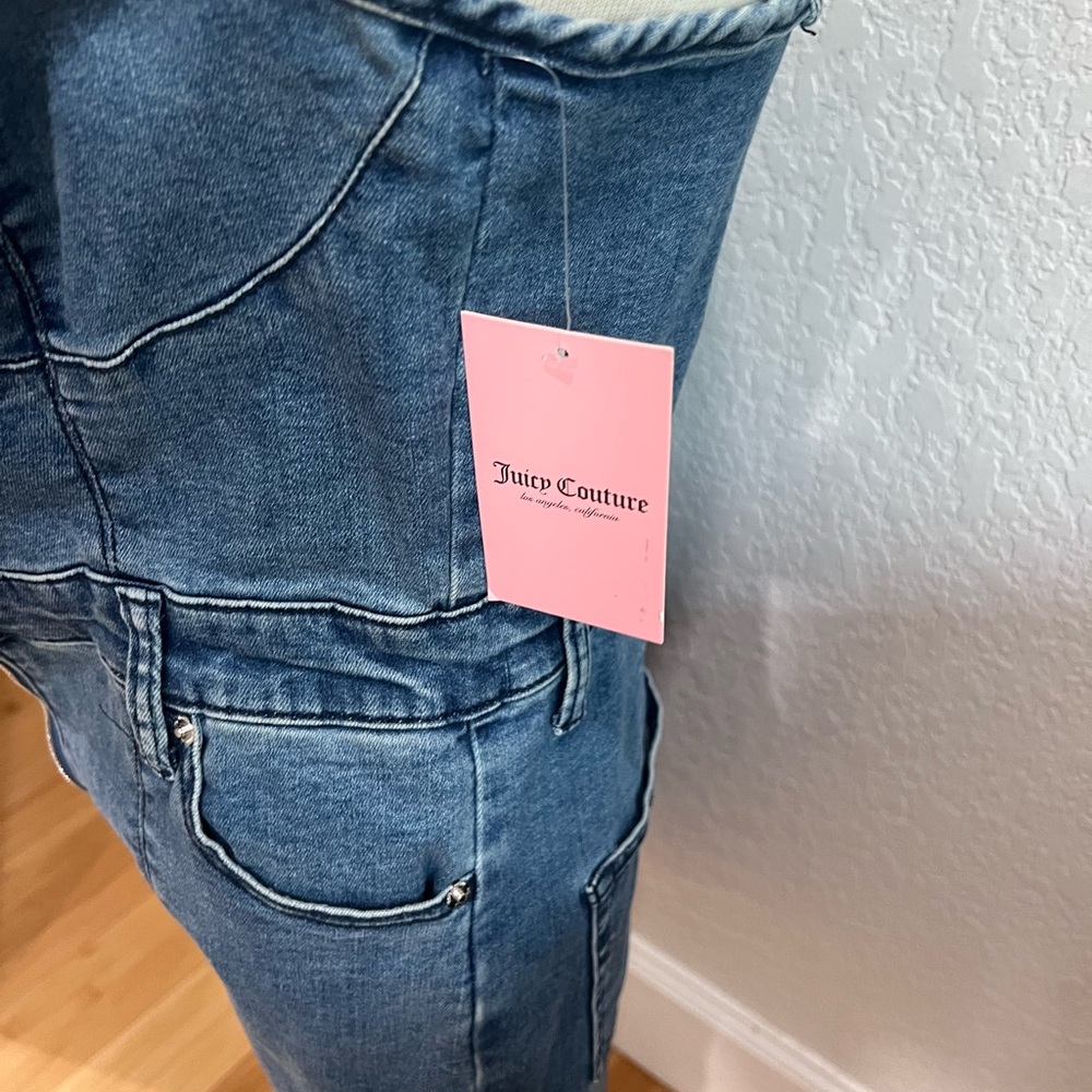 NWT Juicy Couture Denim Sweetheart Neckline mini Dress dark Wash size M NWT - Picture 7 of 13